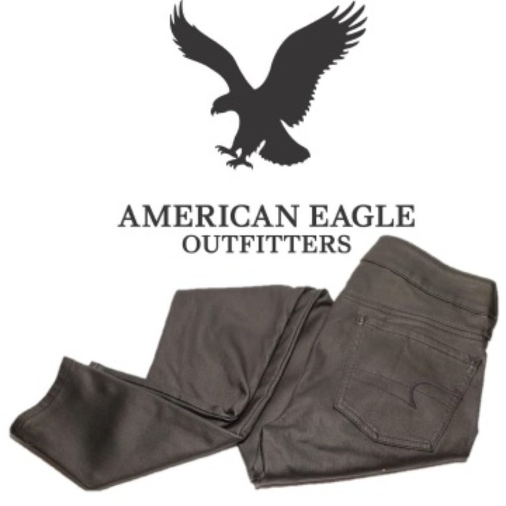 NWT 6 American Eagle Black/Charcoal Vinyl Textured